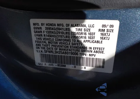 2010 Honda Odyssey Lx from USA, damaged, VIN 5FNRL3H25AB019006
